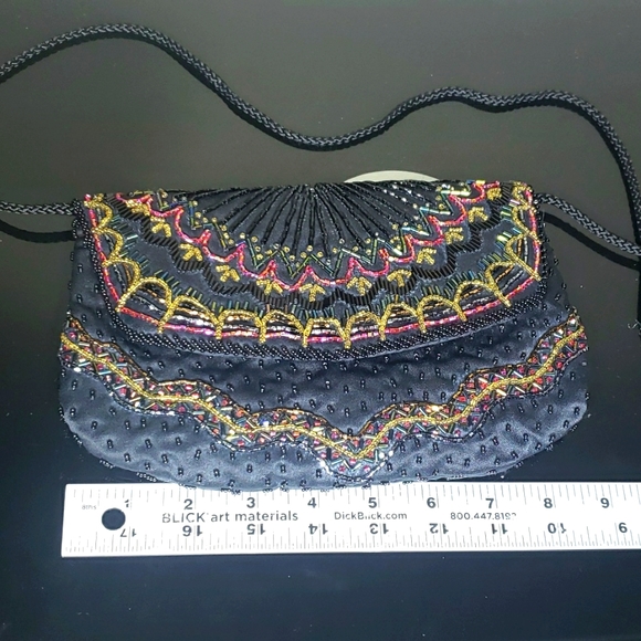 Vintage Art Deco Very So Cute Beaded Black Crossbody Mini Purse. Evening Bags. - Picture 10 of 12